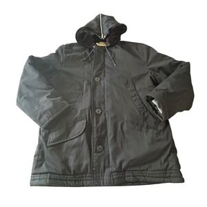 Vintage Parka Quilted Insulated Jacket Black Heavy Hooded Coat Gorpcore Winter